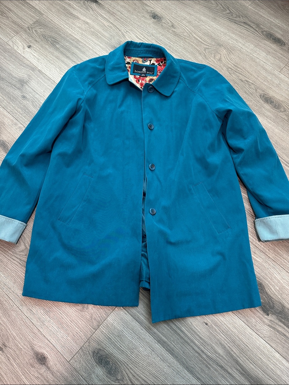 London Fog Teal Trench Coat with Floral Lining